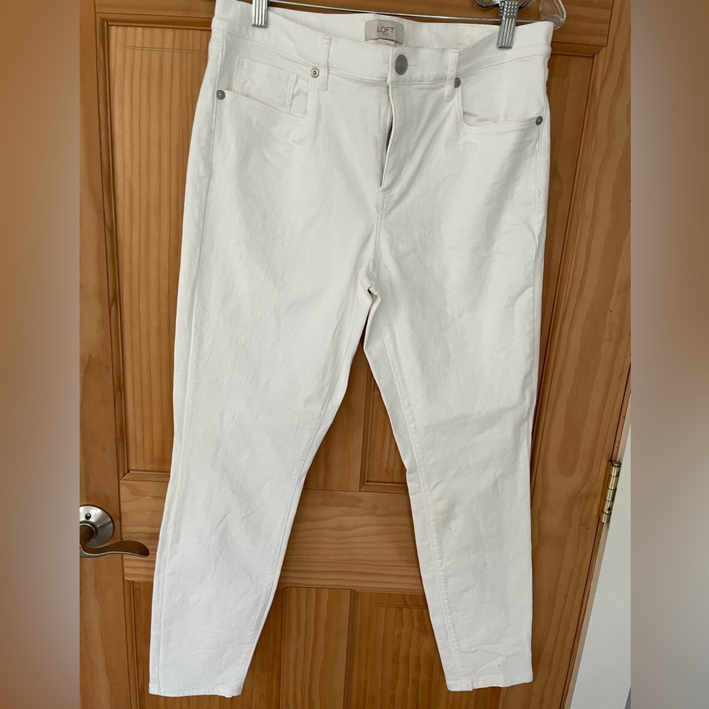 Loft white denim jeans, skinny ankle (8)